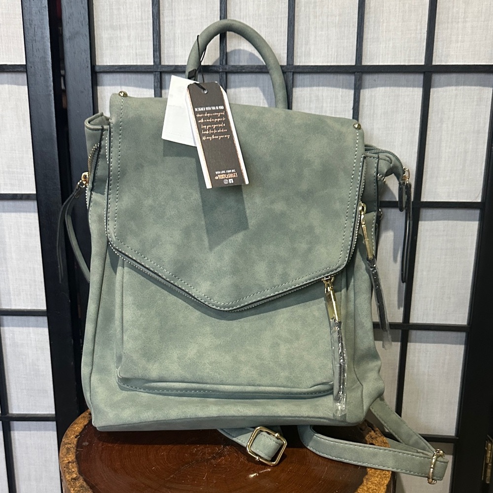 VR NYC NEW Olive Green Suede Texture Backpack